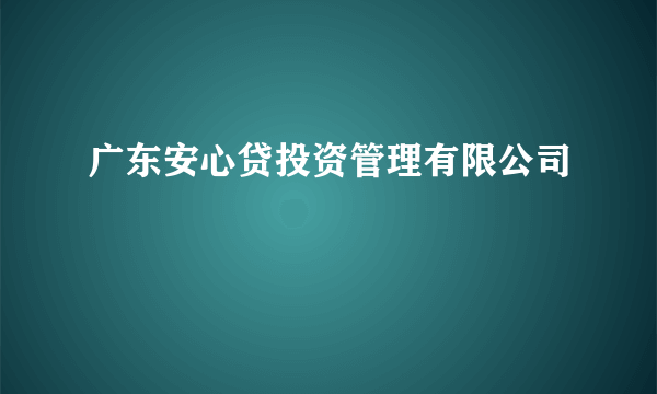 广东安心贷投资管理有限公司