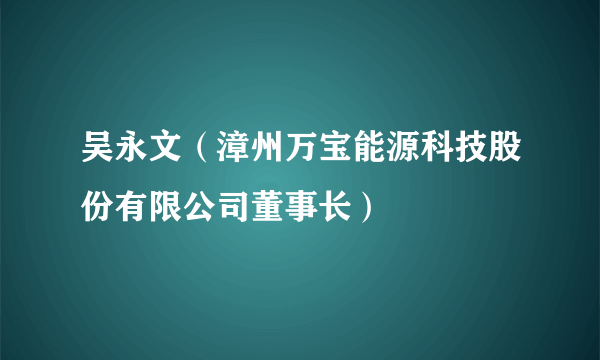 吴永文（漳州万宝能源科技股份有限公司董事长）