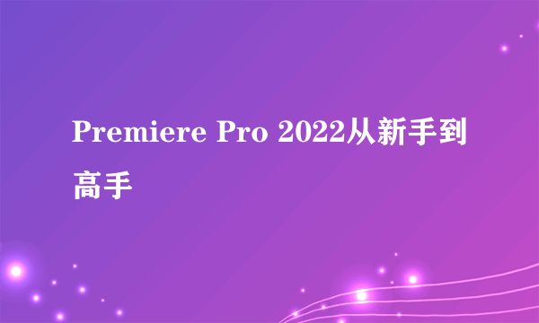 Premiere Pro 2022从新手到高手