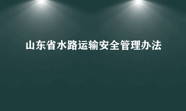 山东省水路运输安全管理办法