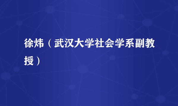 徐炜（武汉大学社会学系副教授）