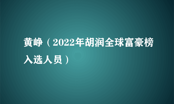 黄峥（2022年胡润全球富豪榜入选人员）