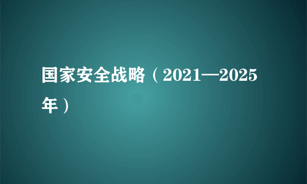 国家安全战略（2021—2025年）