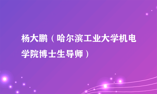 杨大鹏（哈尔滨工业大学机电学院博士生导师）