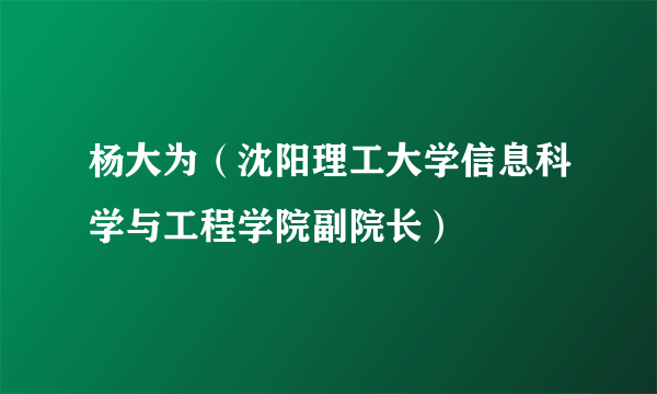 杨大为（沈阳理工大学信息科学与工程学院副院长）