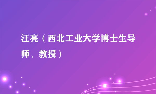 汪亮（西北工业大学博士生导师、教授）