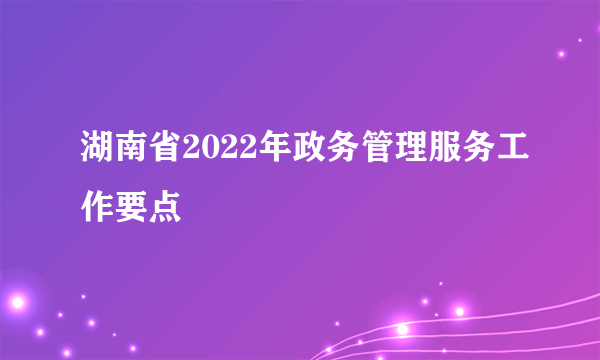 湖南省2022年政务管理服务工作要点