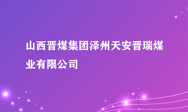 山西晋煤集团泽州天安晋瑞煤业有限公司