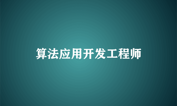 算法应用开发工程师