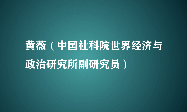 黄薇（中国社科院世界经济与政治研究所副研究员）