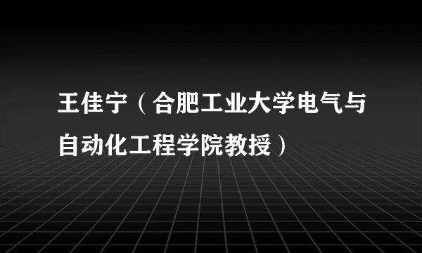 王佳宁（合肥工业大学电气与自动化工程学院教授）