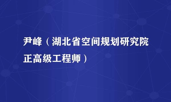 尹峰（湖北省空间规划研究院正高级工程师）