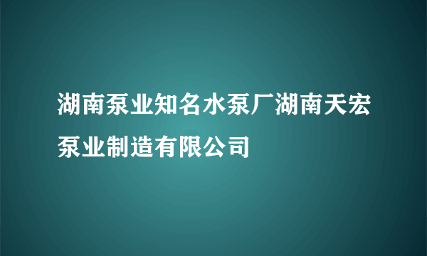 湖南泵业知名水泵厂湖南天宏泵业制造有限公司