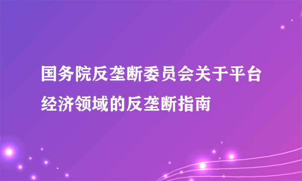 国务院反垄断委员会关于平台经济领域的反垄断指南