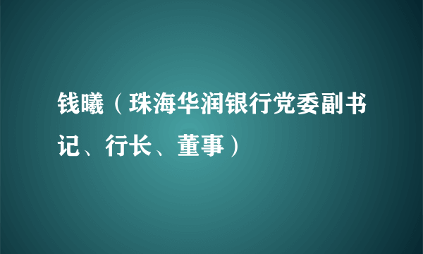 钱曦（珠海华润银行党委副书记、行长、董事）