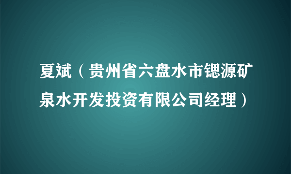 夏斌（贵州省六盘水市锶源矿泉水开发投资有限公司经理）