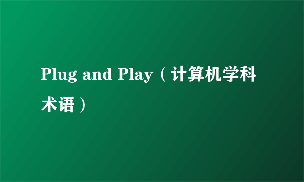 Plug and Play（计算机学科术语）