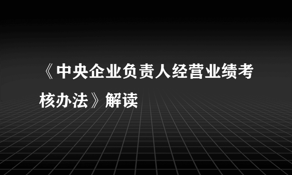 《中央企业负责人经营业绩考核办法》解读