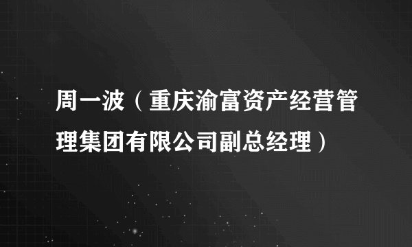 周一波（重庆渝富资产经营管理集团有限公司副总经理）