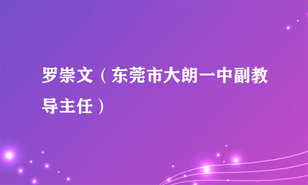 罗崇文（东莞市大朗一中副教导主任）