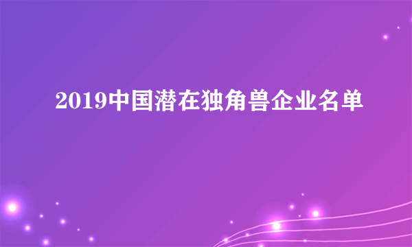 2019中国潜在独角兽企业名单