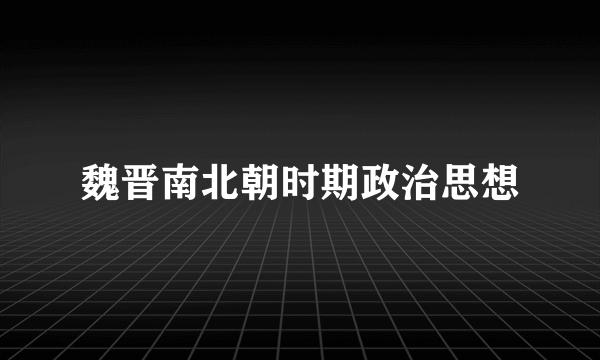 魏晋南北朝时期政治思想